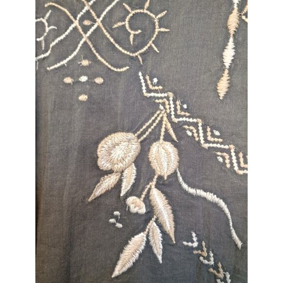 Kyla Seo XL Hand-Embroidered Cotton Tunic Shirt Gray Boho Artisan Blouse - Picture 8 of 16